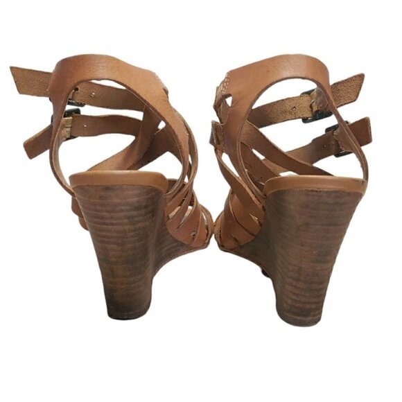 STEVE MADDEN Tan Venis Strappy Leather Wedge Sandals - Picture 5 of 10